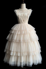 Ivory Tower Multi-layer Ruffle Embroidery Flying Sleeves Sweet Elegant Lolita OP Dress - Product - 5