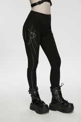 Black Slim Women's Armor-Accentuated Paneled Punk Leggings - Product - 6