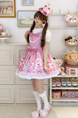 Pink [Cupid Bunny] Printed Sleeveless Bow Sweet Princess Lolita Strap Dress - Product - 4
