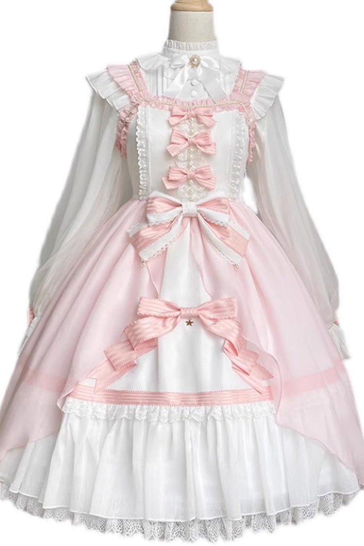 White/Pink Ruffle Cardigan Bowknot Sweet Princess Plus Size Lolita Jsk Dress - Product - 2