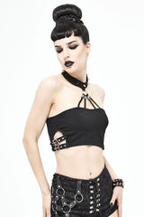 Black Sexy Strapless Cotton Mini Womens Punk T-shirt With Chocker - Product - 2