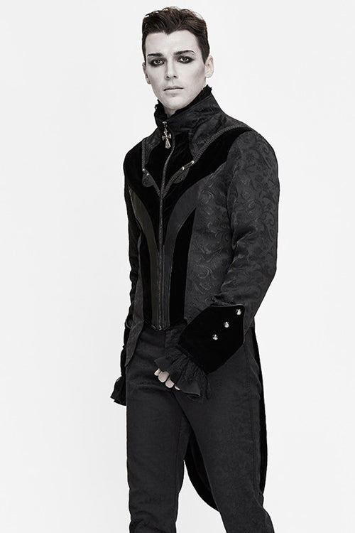 Black Bird Shaped Patchwork Swallowtail Mens Gothic Coat - Product - 2