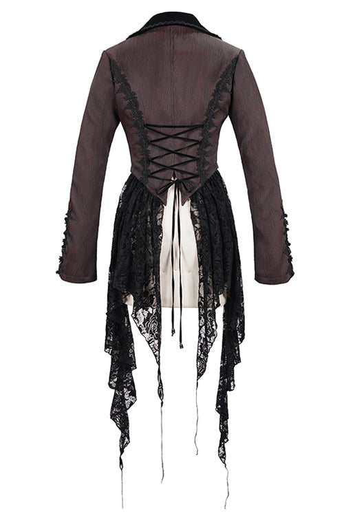 Red And Black Wavy Stripes Detachable Hem Short Womens Gothic Jacket - Product - 6
