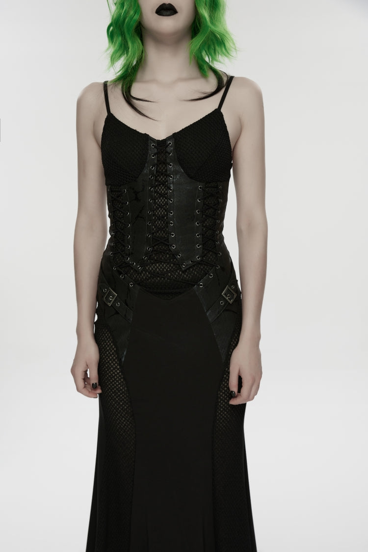 Black Lace-Up Buckled Eyelet Women's Punk Jsk Dress - Product - 10