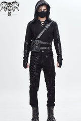 Black Leather Large Capacity Adjustable Fog Flower Men's Gothic Waist Bag - Product - 5