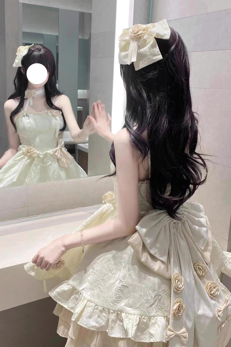 Apricot Print Ruffle Bowknot Sweet Princess Lolita Jsk Dress - Product - 5
