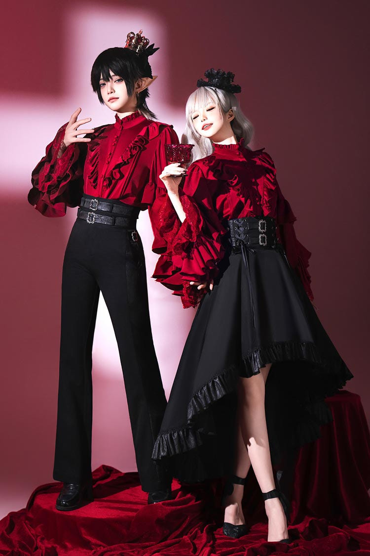 Black [Day and Night Song] Long Sleeves Ruffle Ouji Gothic Lolita Skirt Blouse - Product - 5