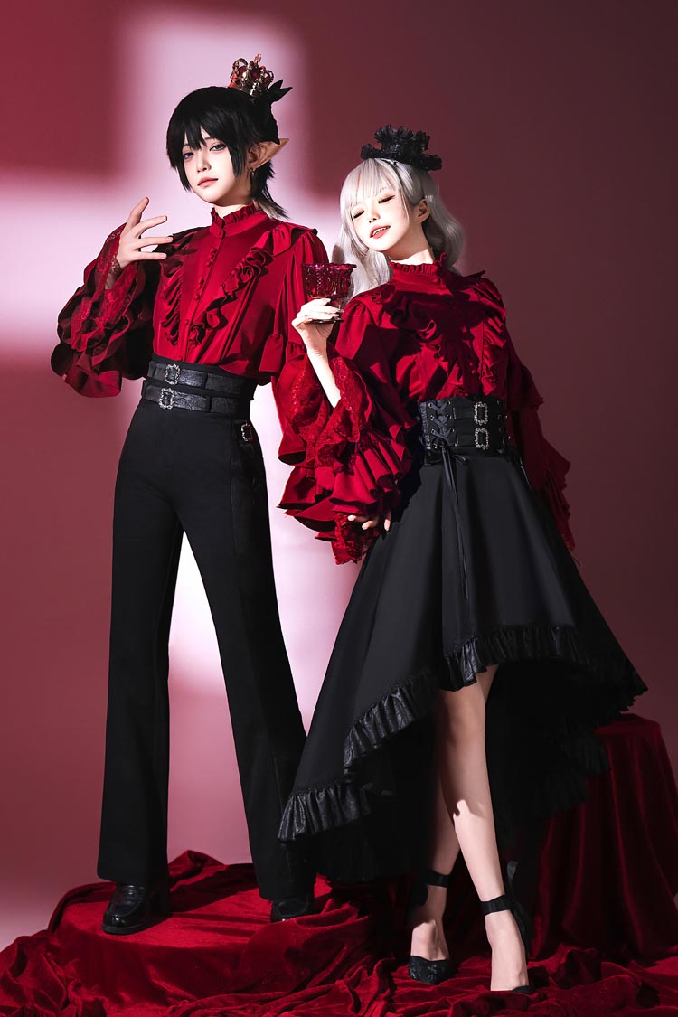 Black [Day and Night Song] Long Sleeves Ruffle Ouji Gothic Lolita Skirt Blouse - Product - 5