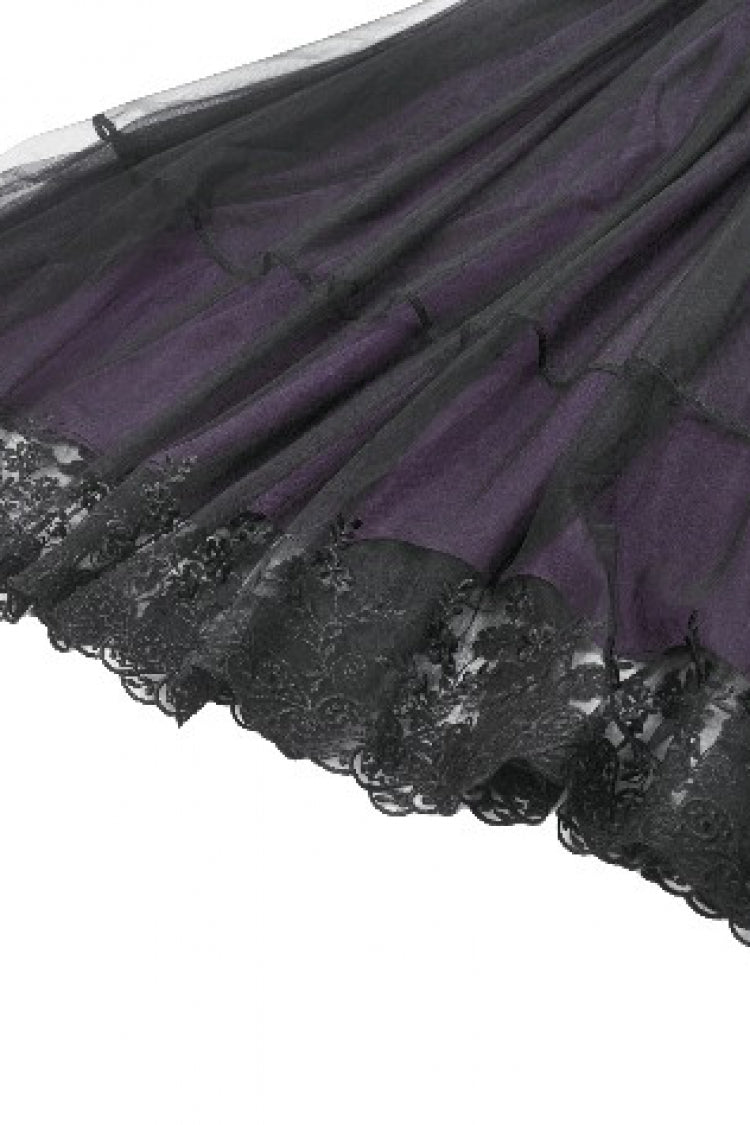Purple Sheer Lace Square-Cut Collar Double-Layered Long Flared Sleeves  Lace-Up Women's Gothic Maxi Dress - Product - 16