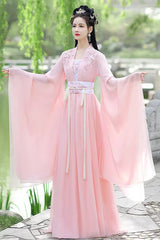 Pink Lace Embroidery Women's Sweet Hanfu Dress Full Set - Product - 2