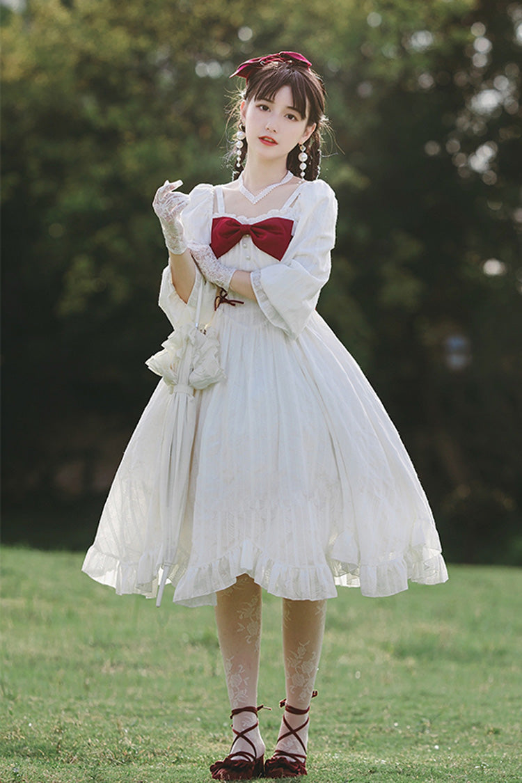 White Roman Covenant Boat Neck Long Sleeves Ruffle Classic Lolita Dress - Product - 2