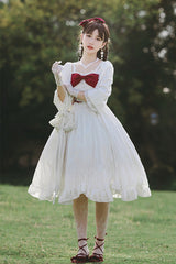 White Roman Covenant Boat Neck Long Sleeves Ruffle Classic Lolita Dress - Product - 2