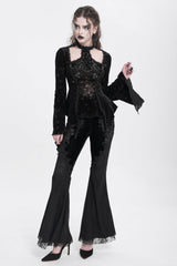 Black Floral Embroidery Stitching Lace Women's Gothic Pants - Product - 5