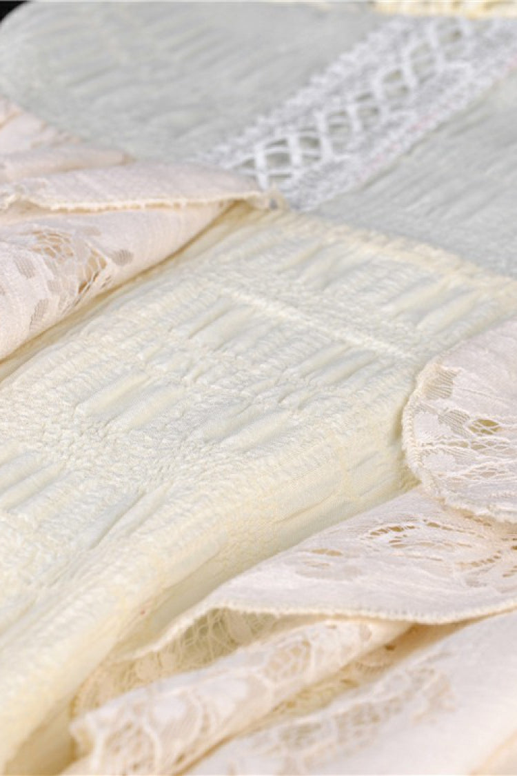 Beige Ruffled Off Shoulder Short Sleeves Ruched Women's Steampunk Vintage Gorgeous Graduation Dress - Product - 15