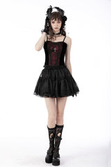 Dark Red Cross Shoulder Straps Jacquard Lace-Up Women's Gothic Overbust Corset - Product - 12