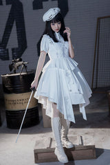 White Short Sleeves Irregular Hem New Gothic Lolita Dress - Product - 3