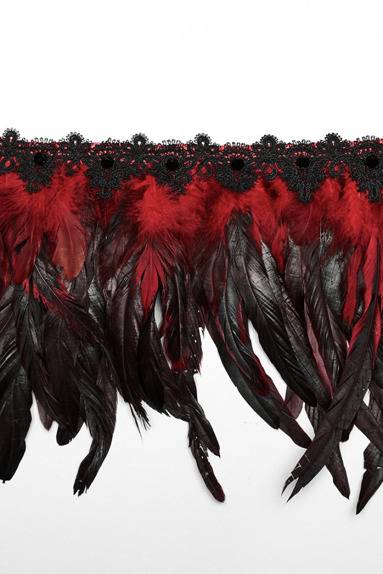 Black/Red Faux Feather Women's Gothic Shoulder Harness - Product - 6