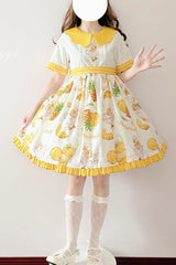 White/Yellow Short Sleeves Duck Print Bowknot Sweet Lolita OP Dress - Product - 4