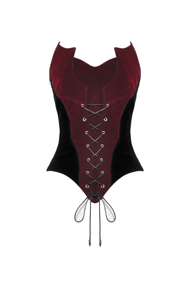 Red/Black Sleeveless Women's Gothic Bat Overbust Corset - Product - 3
