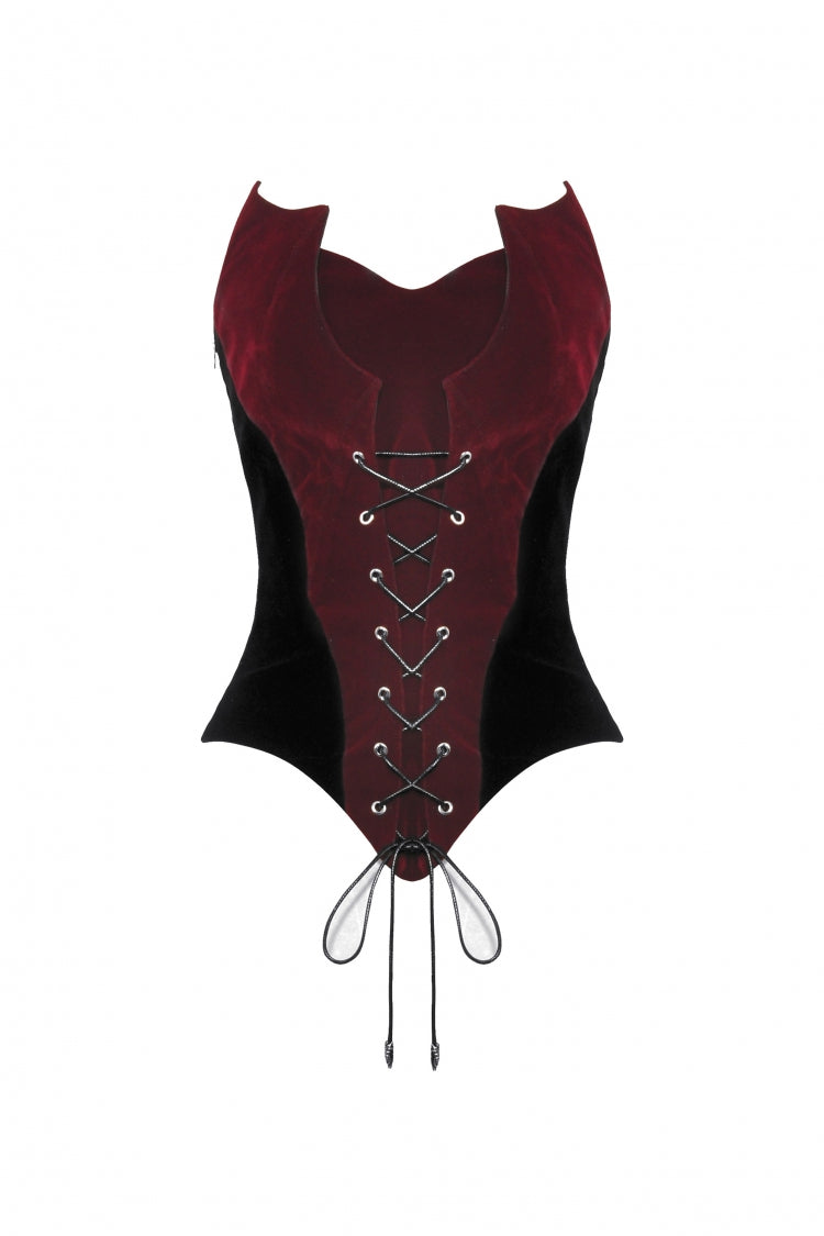 Red/Black Sleeveless Women's Gothic Bat Overbust Corset - Product - 3