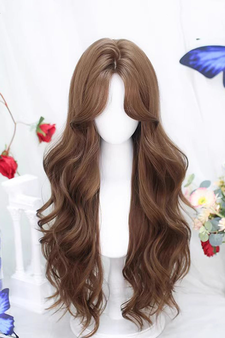 Sweet Lolita Middle-parted Long Curly Wig 4 Colors - Brown - 1