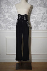 Pirate Series Navigation Treasure Hunting Guide High Waisted Embroidery Ouji Handsome Lolita Long Pants 2 Colors - Black - 1