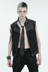 Black Chest Metal Willow Studded Sleeveless Men's Punk Vest - Product - 2