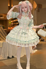 Green [Rain of Peaches] Sleeveless Multi-Layered Bowknot Lace Sweet Chinese Style Lolita Jsk Dress - Product - 1