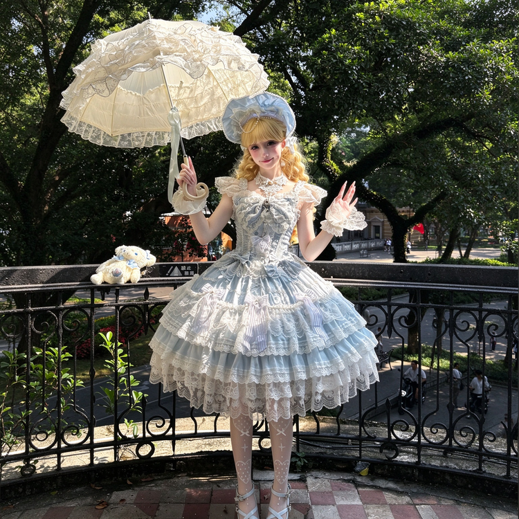 Elegant Ruffled Lace Lolita Dress Set with Bow Accents - view 4