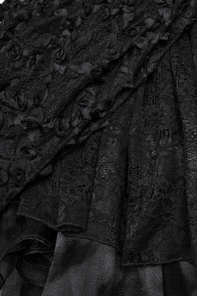 Black Square Collar Short Puff Sleeves Multi-Layered Women's Gothic Lolita High/Low Prom Dress - Product - 8