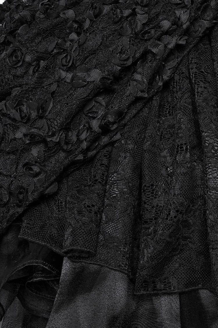 Black Square Collar Short Puff Sleeves Multi-Layered Women's Gothic Lolita High/Low Prom Dress - Product - 8