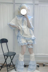 White/Blue [Heart Signal] Short Sleeves Plaid Print Jirai Kei Coat - Product - 4