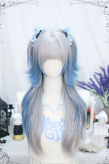 Blue/Gray Natural Long Curly Sweet Lolita Wigs - Blue/Gray - 1
