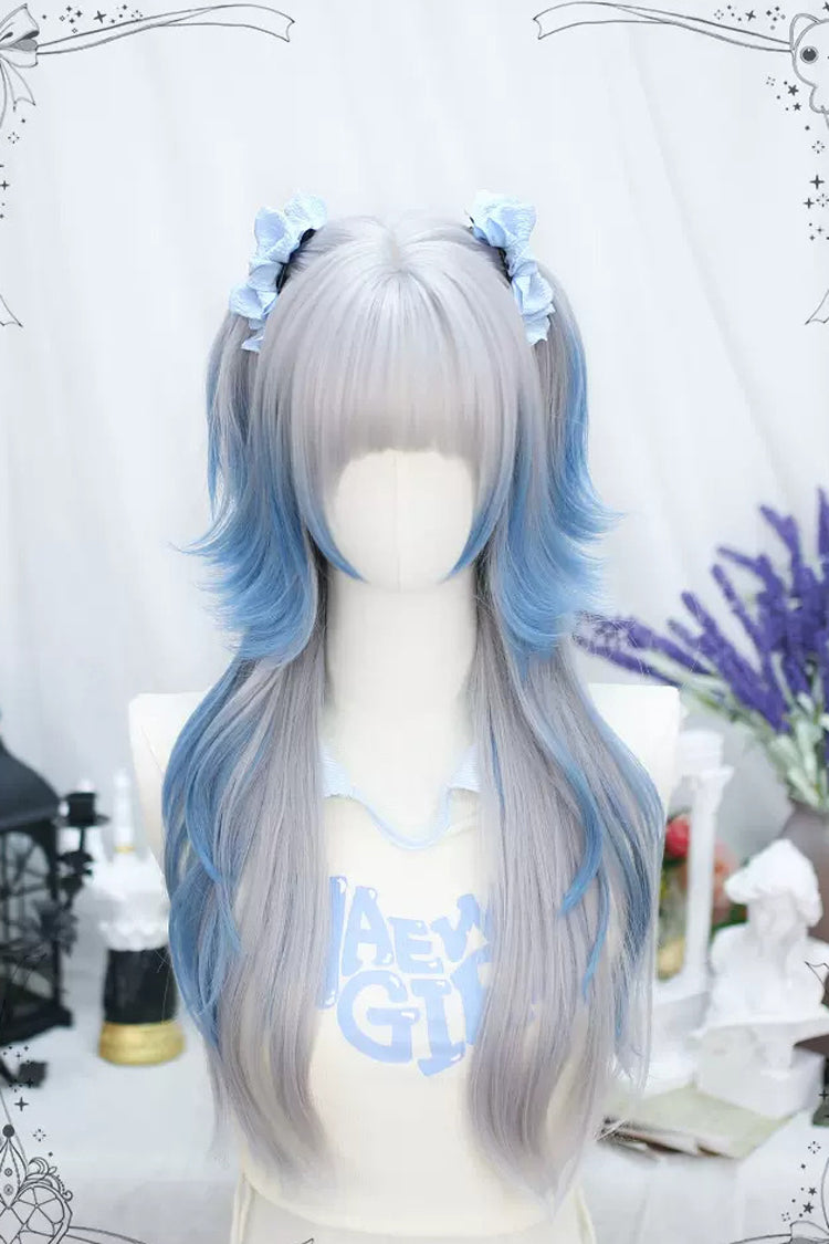 Blue/Gray Natural Long Curly Sweet Lolita Wigs - Blue/Gray - 1