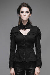 Black Vintage High Collar Elastic Slim Womens Gothic Blouse - Product - 2