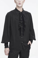 Black Puff Sleeved Ruffled Lace Splice Men's Gothic Shirt - Black - 1