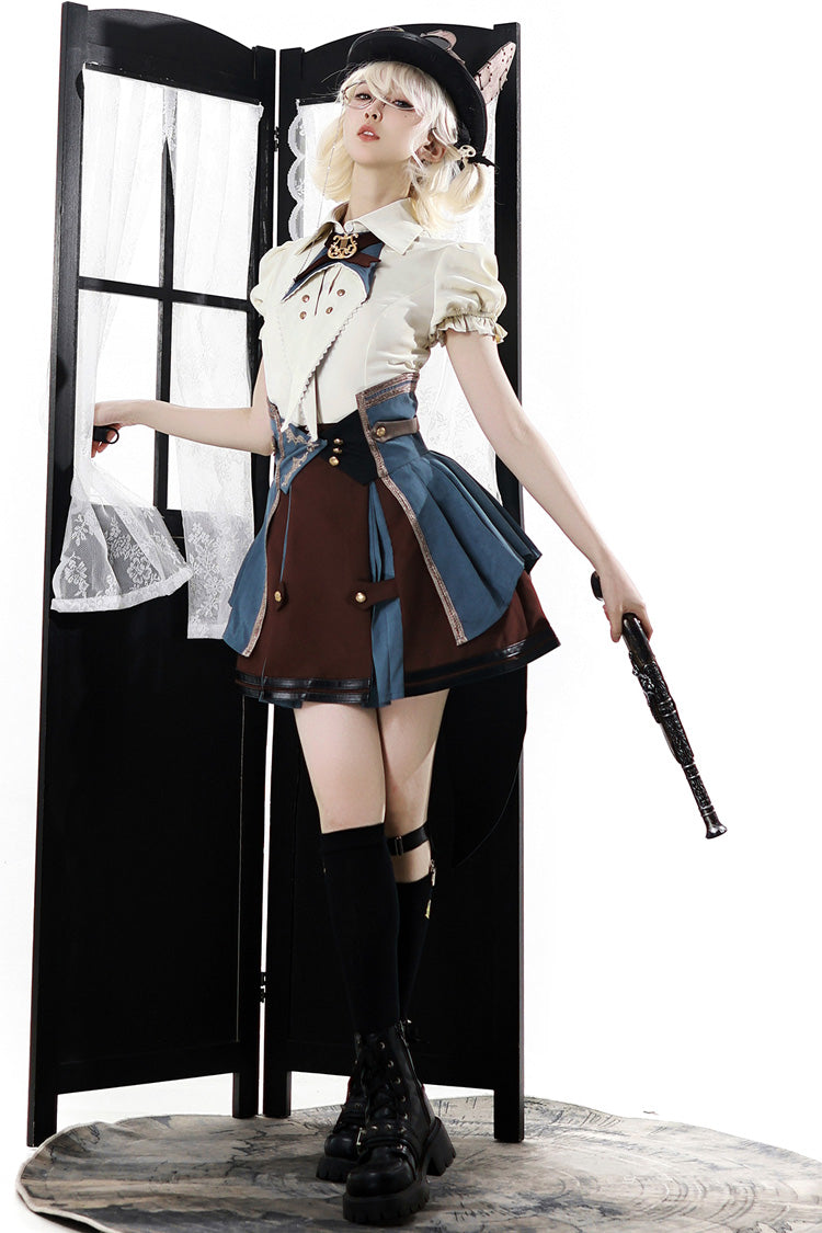 [Fairy Town Train Conductor] British Academy Short Sleeves Embroidery Punk Handsome Lolita Skirt Set - Product - 8