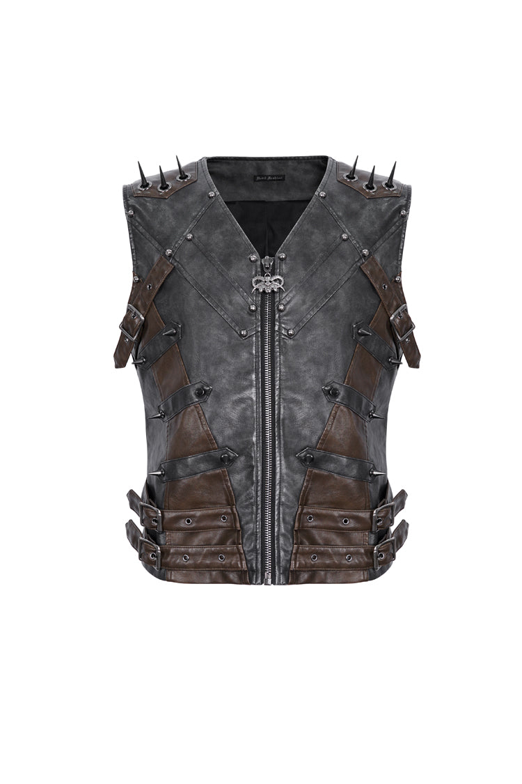 Black Studded Faux Leather Men's Punk Vest - Product - 6