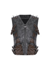Black Studded Faux Leather Men's Punk Vest - Product - 6