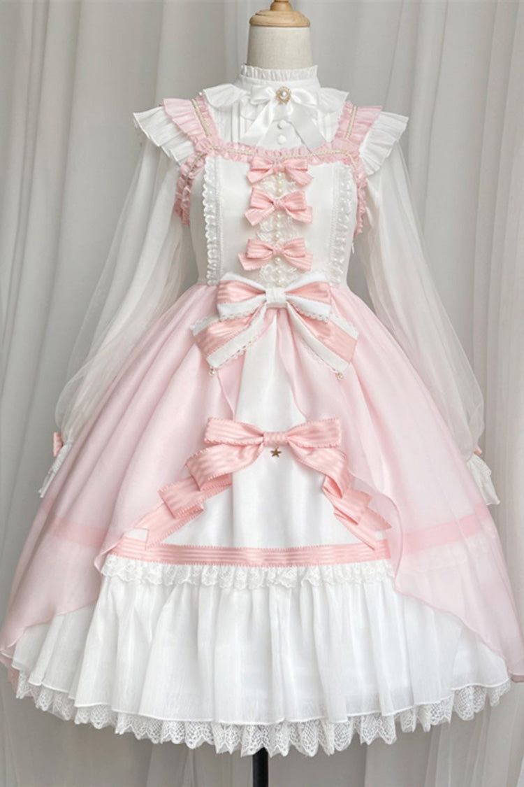 Pink Sleeveless Ruffle Cardigan Bowknot Lace Sweet Plus Size Lolita Jsk Dress - Product - 3