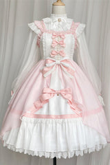 Pink Sleeveless Ruffle Cardigan Bowknot Lace Sweet Plus Size Lolita Jsk Dress - Product - 3