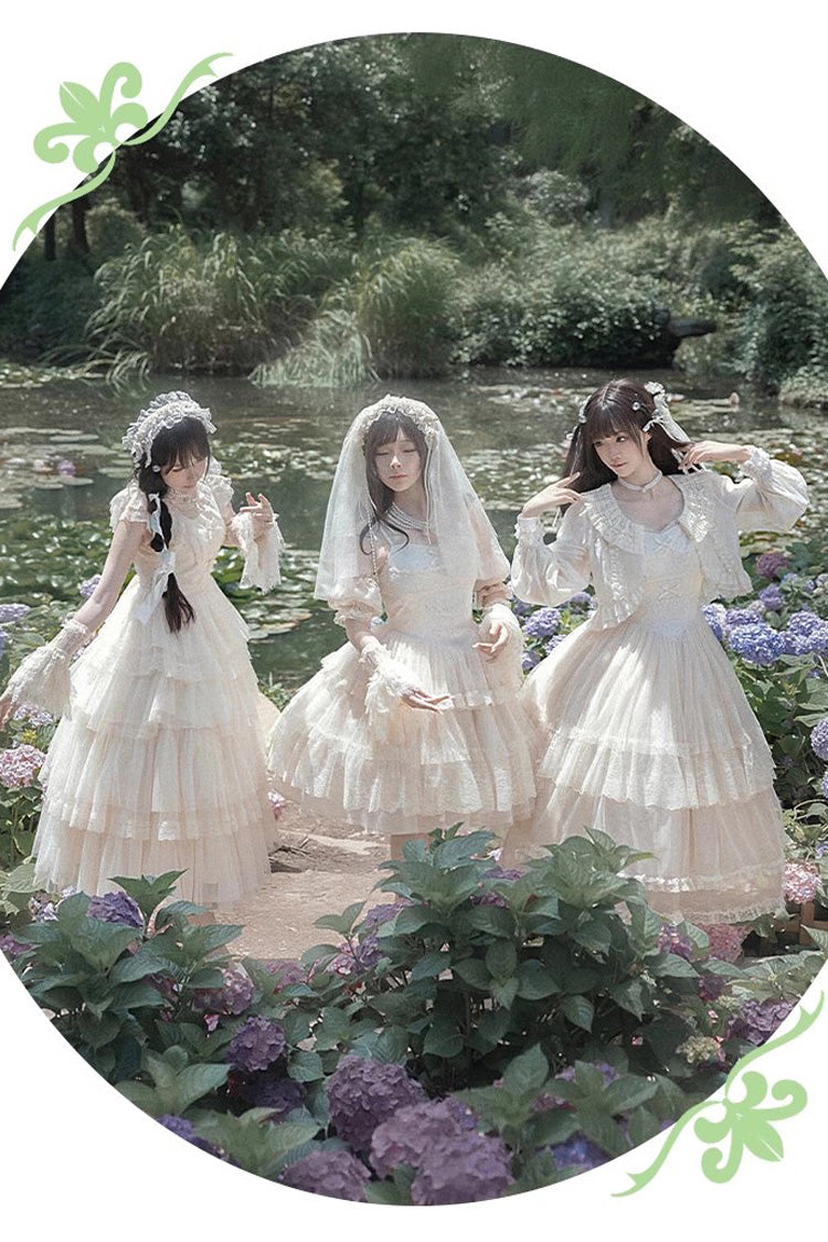 Ivory Tower Multi-layer Ruffle Embroidery Sweet Elegant Lolita Jsk Dress (Short Version) - Product - 6