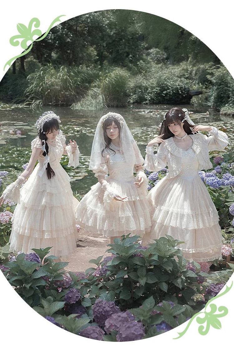 Ivory Tower Multi-layer Ruffle Embroidery Sweet Elegant Lolita Jsk Dress (Long Version) - Product - 6