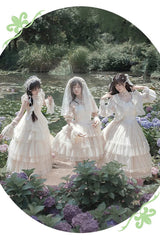 Ivory Tower Multi-layer Ruffle Embroidery Flying Sleeves Sweet Elegant Lolita OP Dress - Product - 6