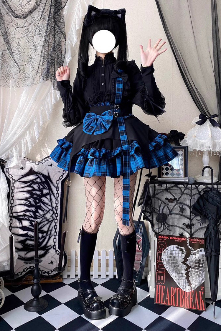 Electronic Kitten Dark Girl Multi-layer Plaid Print Ruffle Bowknot Gothic Lolita Skirt 3 Colors - Product - 3