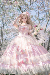 Pink [Love and Roses] Ruffle Hanayome Bowknot Lace Sweet Princess Lolita Jsk Dress - Pink - 1
