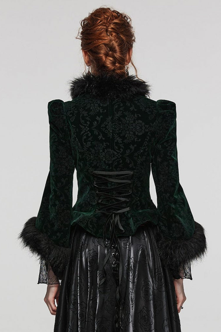Women's V Collar Long Sleeves Faux Fur Stitching Gothic Coat 4 Colors - Product - 7