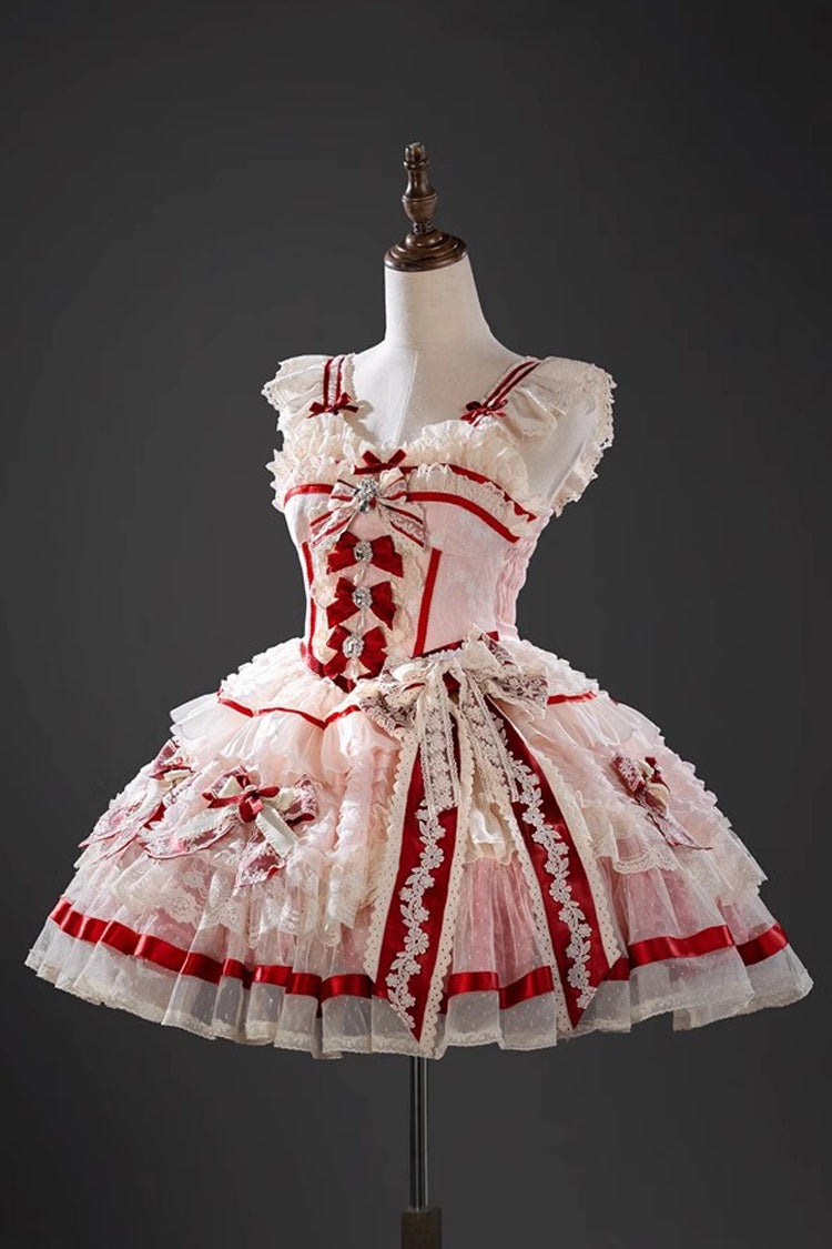 Pink [Moonstone] Sleeveless Ruffle Embroidery Bowknot Lace Fishbone Sweet Princess Lolita Dress - Product - 3