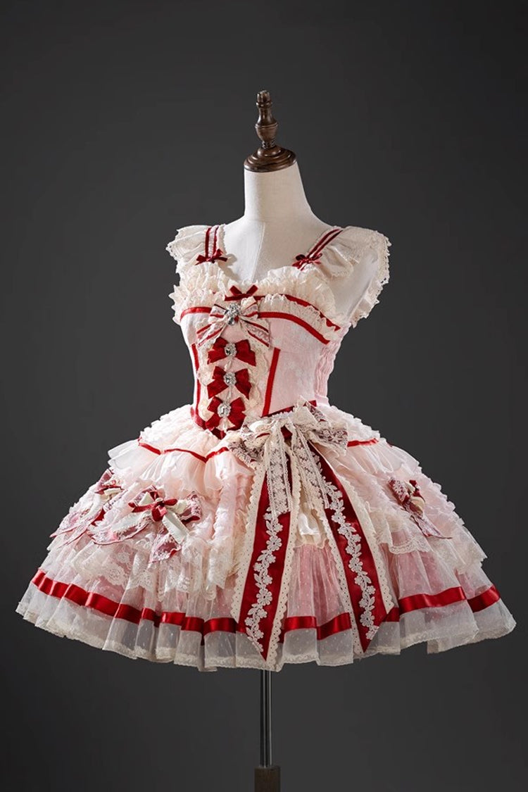 Pink [Moonstone] Sleeveless Ruffle Embroidery Bowknot Lace Fishbone Sweet Princess Lolita Dress - Product - 3