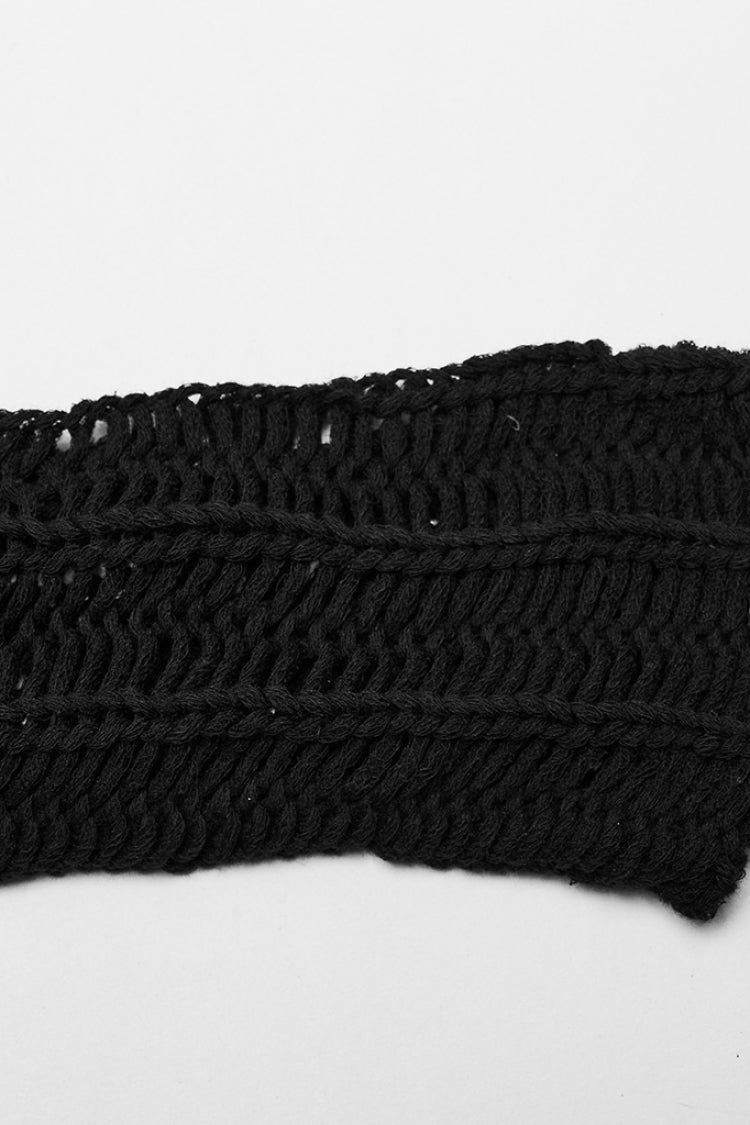 Black Long Sleeves Hollow Sheer Ripped Women's Steampunk Knitted Sweater - Product - 7